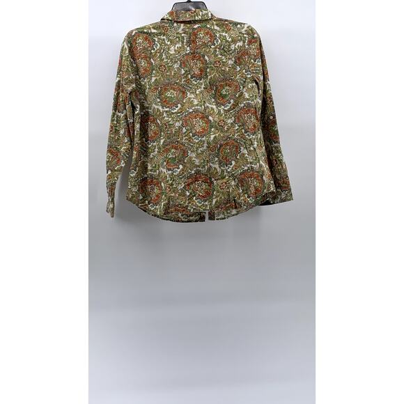 TALBOTS Women’s Petite Tan Multi Floral Print Button-Up Long Sleeve Top SZ 10P - Picture 2 of 9